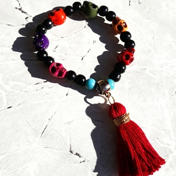 8 for $15 * Sugar Skull Tassel Stretch Bracelet - Picture 5 of 7